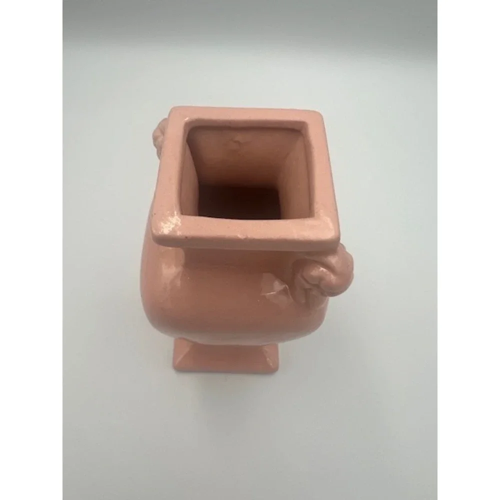 Vintage R.R.P. Co Roseville Ohio Pink Ceramic Bud Vase Hand Painted Floral 5.5